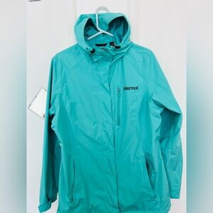 Marmot Aqua Turquoise women’s  light weight hoodie  Raincoat Jacket size Large